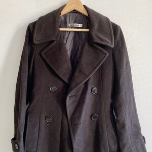 Vintage Jil Sander Black Wool & Angora Peacoat Coat 36 XS/ S Made In Italy